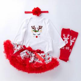 Body cu fustita din saten si jambiere - renul timid (marime disponibila: 12-18