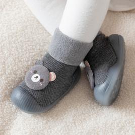 Mocasini gri petrol cu talpa antiderapanta - ursulet (marime disponibila: