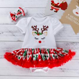 Rochita body cu fustita din saten - renul iubaret (marime disponibila: 9-12