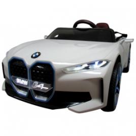 Masinuta electrica cu telecomanda, roti din spuma eva, scaun din piele ecologica, varsta 1-5 ani, bmw i4 - alb