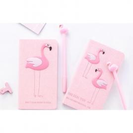 Set cadou pentru copii, caiet cu flamingo finisat cu piele ecologica + pix cu