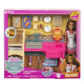 Set de joaca barbie si teresa reteta prieteniei - bucatarie cu accesorii si papusa teresa