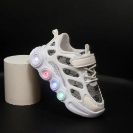 Adidasi albi cu gri si ivoire cu luminite (marime disponibila: marimea 28)