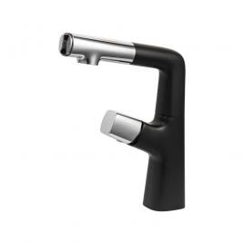 Baterie lavoar cu dus extractibil, alama sanitara, crom si negru, mp016h/c