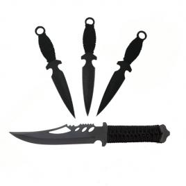 Set cutit de vanatoare si trei cutite de aruncat, black fury,ideallstore®, otel inoxidabil,teaca inclusa