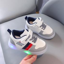 Adidasi albi cu gri, rosu si bleumarine cu luminite (marime disponibila: