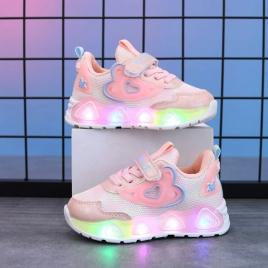 Adidasi sidefati cu luminite - pink hearts (marime disponibila: marimea 24)