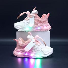 Adidasi in degrade, alb cu roz, cu luminite - lilka (marime disponibila: