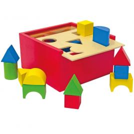 Jucarie educativa din lemn woodyland, cutie de sortare a formelor, 20 piese