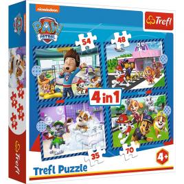 Puzzle trefl 4in1 patrula catelusilor activitatile zilnice ale echipei