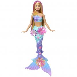 Barbie papusa sirena floare magica cu par blond si coada albastra