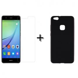 Pachet Folie Sticla + Husa silicon Neagra Huawei P10 LITE