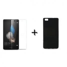 Pachet Folie Sticla + Husa silicon Neagra Huawei P8 LITE
