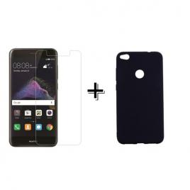 Pachet Folie Sticla + Husa silicon Neagra Huawei P9 LITE MINI