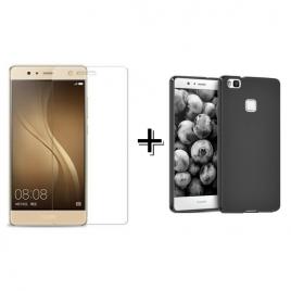 Pachet Folie Sticla + Husa silicon Neagra Huawei P9 LITE