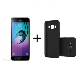 Pachet Folie Sticla + Husa silicon Neagra Samsung Galaxy J3 2016