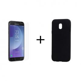 Pachet Folie Sticla + Husa silicon Neagra Samsung Galaxy J7 2017