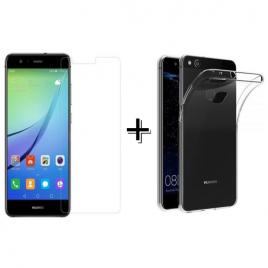 Pachet Folie Sticla + Husa silicon transparenta Huawei P10 LITE