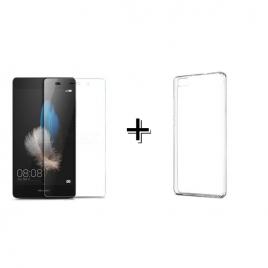 Pachet Folie Sticla + Husa silicon transparenta Huawei P8 LITE