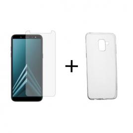 Pachet Folie Sticla + Husa silicon transparenta Samsung Galaxy A8 2018