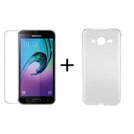 Pachet Folie Sticla + Husa silicon transparenta Samsung Galaxy J3 2016
