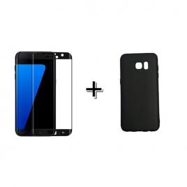 Pachet Folie Sticla 3D + Husa silicon Neagra Samsung Galaxy S6 Edge