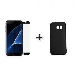 Pachet Folie Sticla 3D + Husa silicon Neagra Samsung Galaxy S7 Edge