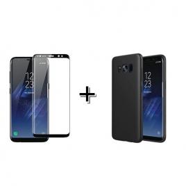 Pachet Folie Sticla 3D + Husa silicon Neagra Samsung Galaxy S8 Full