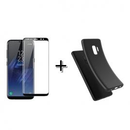 Pachet Folie Sticla 3D + Husa silicon Neagra Samsung Galaxy S9 Plus Full