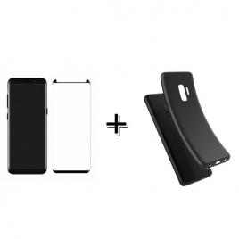 Pachet Folie Sticla 3D + Husa silicon Neagra Samsung Galaxy S9 Plus Taiat
