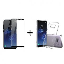 Pachet Folie Sticla 3D + Husa silicon Transparenta Samsung Galaxy S8 Plus Full