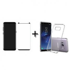 Pachet Folie Sticla 3D + Husa silicon Transparenta Samsung Galaxy S9 Plus Taiat