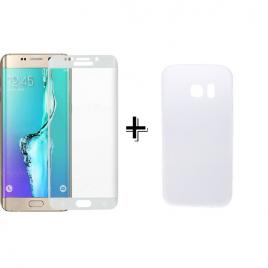 Pachet Folie Sticla 3D Alb + Husa silicon Transparenta Samsung Galaxy S6 Edge