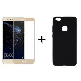 Pachet Folie Sticla 3D Aurie + Husa silicon Neagra Huawei P20 PRO