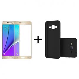 Pachet Folie Sticla 3D Aurie + Husa silicon Neagra Samsung Galaxy J5 2016