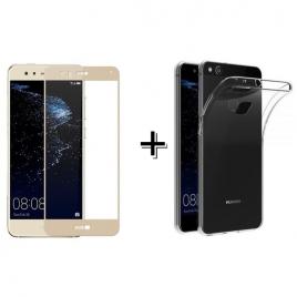 Pachet Folie Sticla 3D Aurie + Husa silicon transparenta Huawei MATE 10 LITE