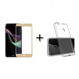 Pachet Folie Sticla 3D Aurie + Husa silicon transparenta Huawei P9 LITE MINI