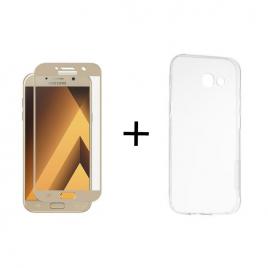Pachet Folie Sticla 3D Aurie + Husa silicon transparenta Samsung Galaxy A8 2018