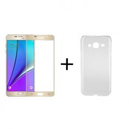 Pachet Folie Sticla 3D Aurie + Husa silicon transparenta Samsung Galaxy J3 2016