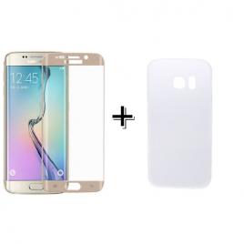 Pachet Folie Sticla 3D Gold + Husa silicon Transparenta Samsung Galaxy S7 Edge
