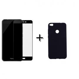 Pachet Folie Sticla 3D Negru + Husa silicon Neagra Huawei P8/P9 LITE 2017