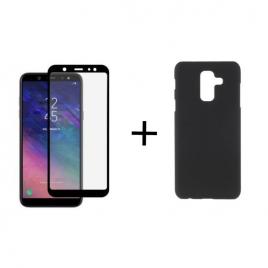 Pachet Folie Sticla 3D Negru + Husa silicon Neagra Samsung Galaxy A6 2018