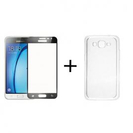 Pachet Folie Sticla 3D Negru + Husa silicon transparenta Samsung Galaxy J3 2016