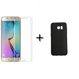 Pachet Folie Sticla 3D Transparent + Husa silicon Neagra Samsung Galaxy S6 Edge