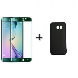 Pachet Folie Sticla 3D Verde + Husa silicon Neagra Samsung Galaxy S6 Edge