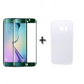 Pachet Folie Sticla 3D Verde + Husa silicon Transparenta Samsung Galaxy S6 Edge