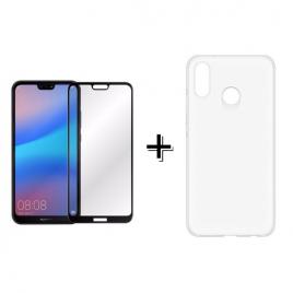 Pachet Folie Sticla Full Glue Negru + Husa silicon transparenta Huawei Y6 2018