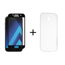 Pachet Folie Sticla Full Glue Negru + Husa silicon transparenta Samsung Galaxy A5 2017