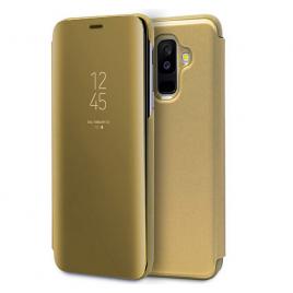 Husa Book Flip Stand Mirror Clear View Samsung Galaxy A6 Plus 2018 Gold Capac translucid