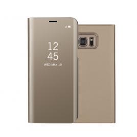Husa Samsung Galaxy S7 - Flip Mirror tip Carte Capac translucid Aurie